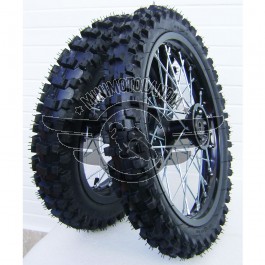 Coppia Cerchi 14"-12" + Gomme Pit Bike Perno 15mm