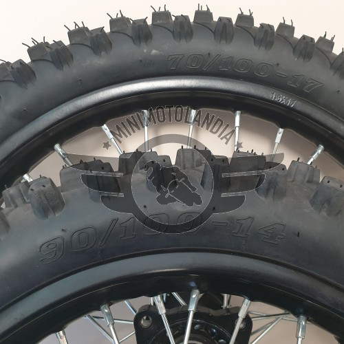 Coppia Cerchi 17"-14" + Gomme Pit Bike Perno 12mm