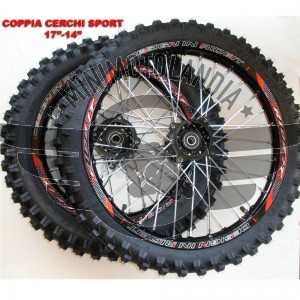Coppia Cerchi 17"-14" SDG + Gomme Pit Bike Perno 15mm